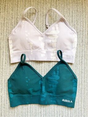 Aurola Women's Seamless V-Neck Sports Bras — green/blue and Silver/gray